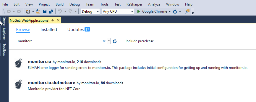 NuGet Package Manager Window